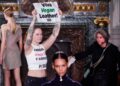 An activist from the animal rights group PETA (People for the Ethical Treatment of Animals) protests during designer Victoria Beckham's Fall-Winter 2024/2025 Women's ready-to-wear collection show at the Paris Fashion Week, in Paris, France, March 1, 2024. REUTERS/Gonzalo Fuentes
